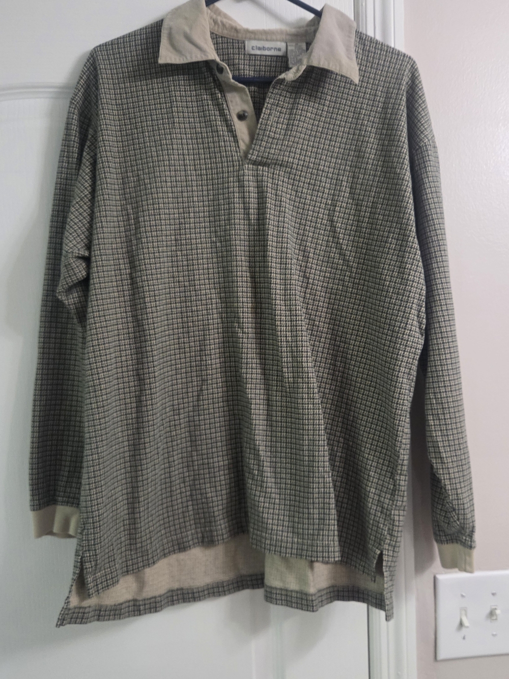 Vintage Claiborne Men's Long Sleeve Check Rugby Shirt